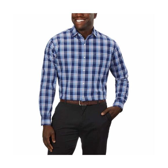 IZOD Soft Wash Button-Up Shirt Men’s Size L 16-16.5 34/35 Blue White Plaid NWT - Picture 1 of 10